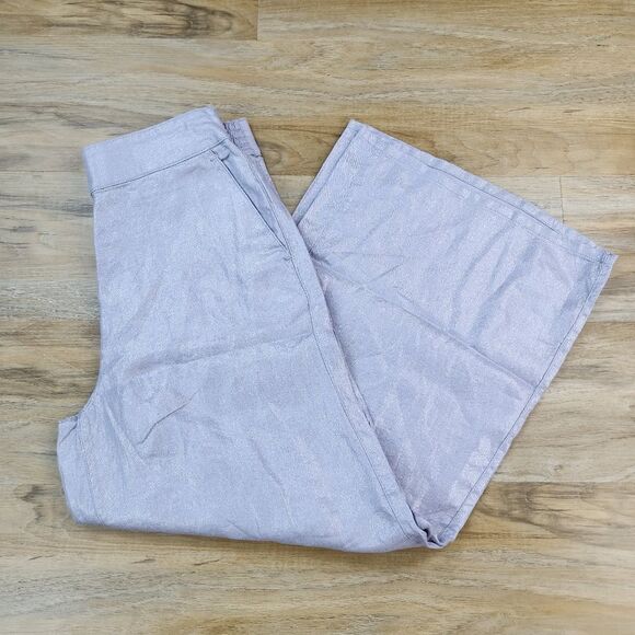 ☔️🩵NWT Rachel Zoe Iridescent Metallic Purple Linen Wide Leg Pants Medium - Picture 1 of 10